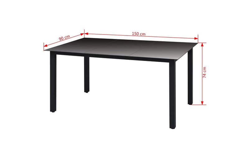 Hagebord svart 150x90x74 cm aluminium og glass - Svart - Spisebord ute
