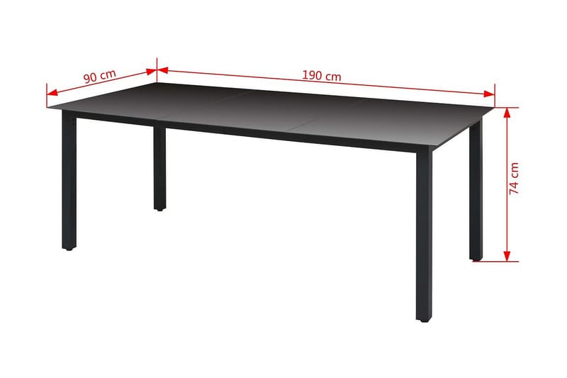 Hagebord svart 190x90x74 cm aluminium og glass - Svart - Spisebord ute
