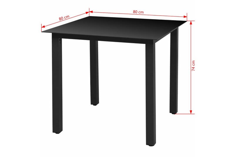 Hagebord svart 80x80x74 cm aluminium og glass - Svart - Spisebord ute