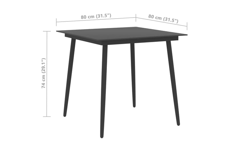 Hagebord svart 80x80x74 cm stål og glass - Svart - Spisebord ute