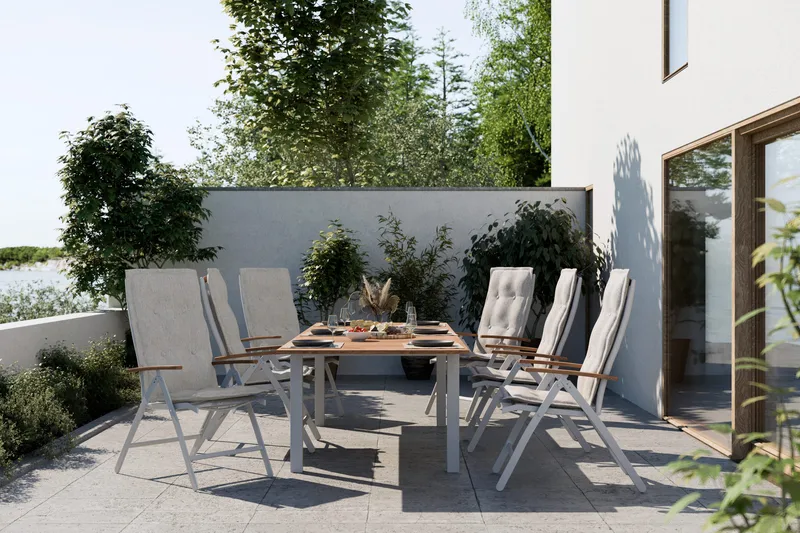 Las Vegas Uttrekkbart Spisebord Utendørs 220/280x100 cm - Hvit/Teak - Hagemøbler & utemiljø - Hagebord - Spisebord ute