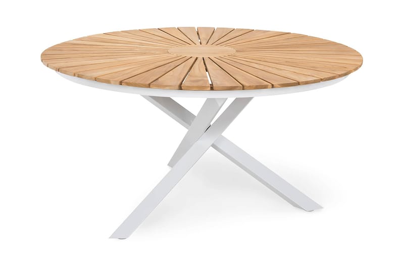 Spisebord Oliver 140 cm Rundt - Hvit|Teak - Spisebord ute