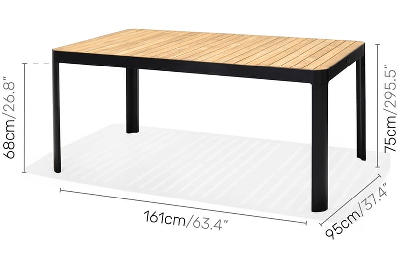 Spisebord Portals 161 cm - Svart/Tre - Spisebord ute