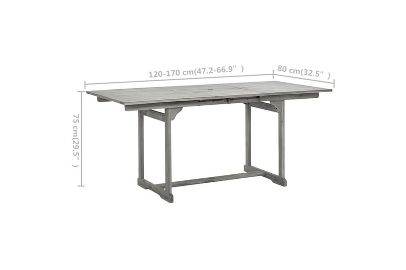 Utendørs spisebord (120-170)x80x75 cm heltre akasie - Grå - Spisebord ute