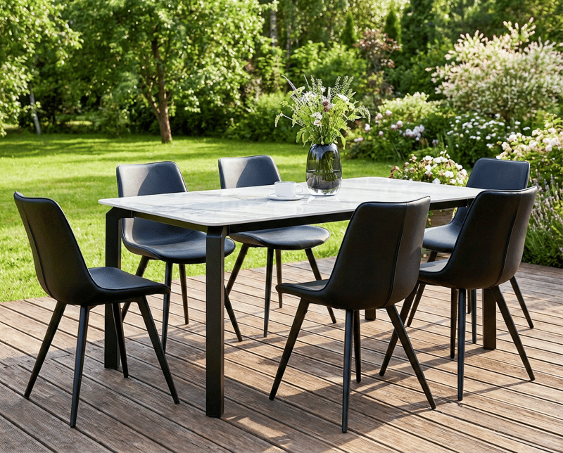 Spisebord utendørs Feletto 90x180 cm Stein - Grå/Svart - Hagemøbler & utemiljø - Hagebord - Spisebord ute