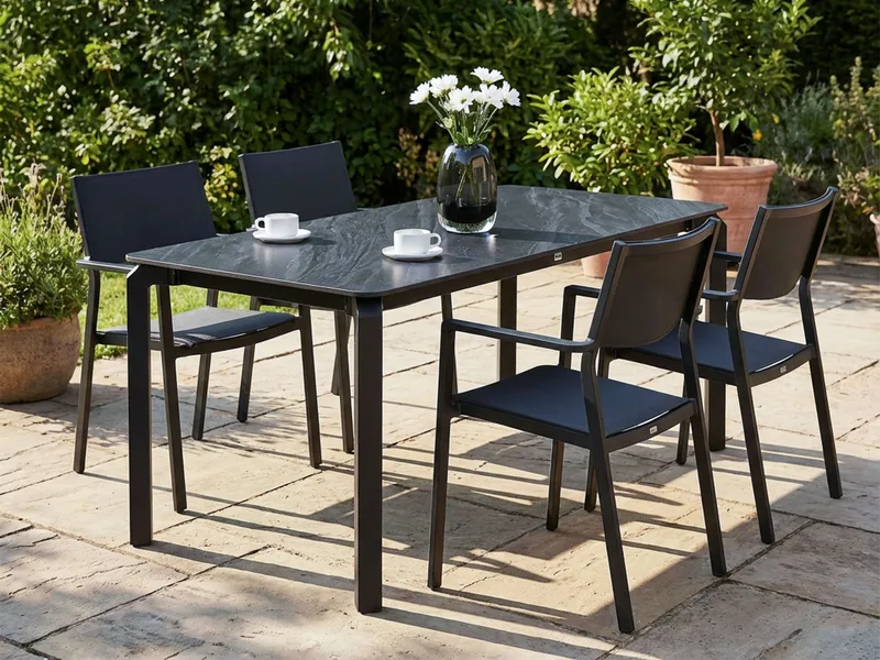 Spisebord utendørs Feletto 90x180 cm Stein - Svart - Hagemøbler & utemiljø - Hagebord - Spisebord ute