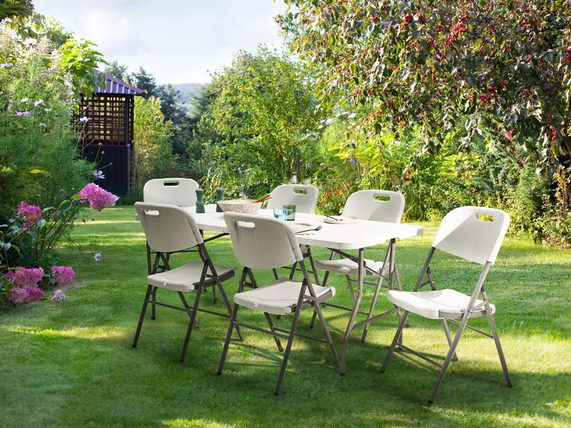 Spisebord utendørs for 6 personer Cugnoli 180 cm 74 cm - Hvit/sølv - Hagemøbler & utemiljø - Hagebord - Spisebord ute