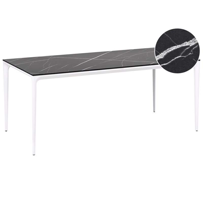 Spisebord utendørs Sovareto 90x180 cm marmoreffekt, Svart/Hvit