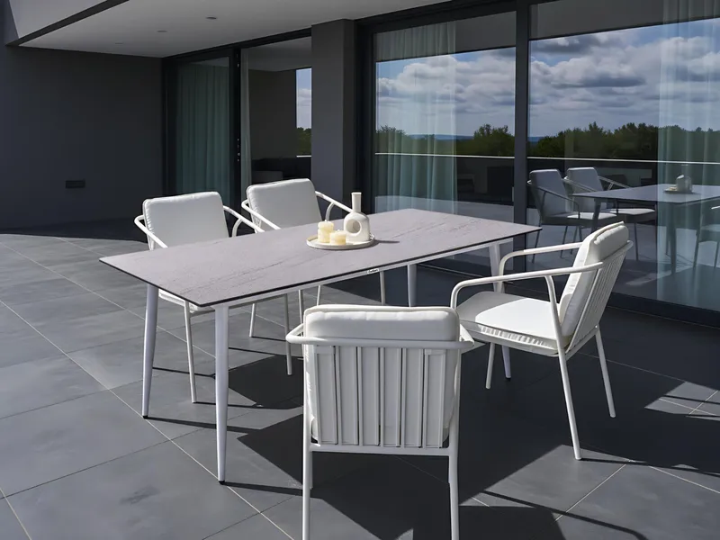 Spisebord utendørs Tolentino 90x180 cm steineffekt - Hvit/Beige - Hagemøbler & utemiljø - Hagebord - Spisebord ute