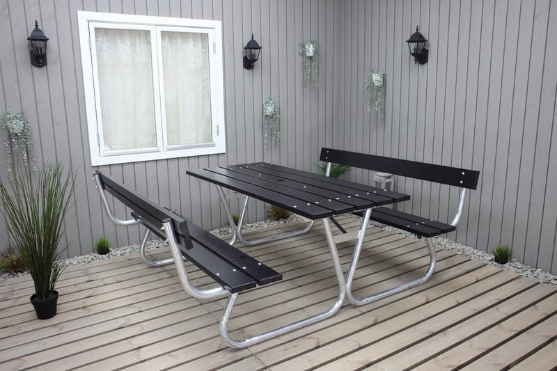 Stabil Pikniksett Metall Ryggstøtte inkludert - Svart - Hagemøbler & utemiljø - Hagebord - Piknikbord