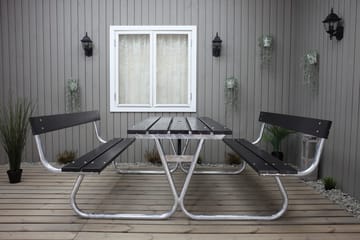 Stabil Pikniksett Metall Ryggstøtte inkludert - Svart - Hagemøbler & utemiljø - Hagebord - Piknikbord