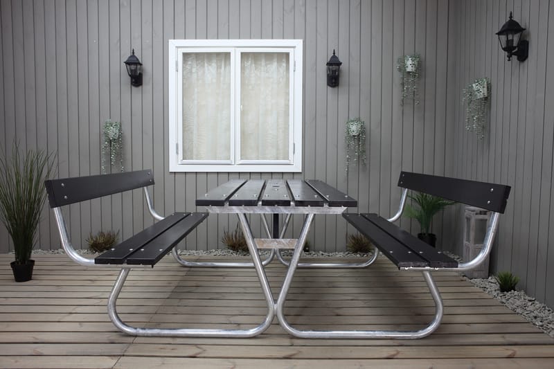Stabil Pikniksett Metall Ryggstøtte inkludert - Svart - Hagemøbler & utemiljø - Hagebord - Piknikbord