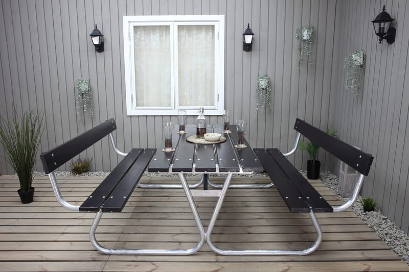 Stabil Pikniksett Metall Ryggstøtte inkludert - Svart - Hagemøbler & utemiljø - Hagebord - Piknikbord
