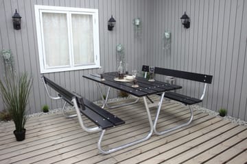 Stabil Pikniksett Metall Ryggstøtte inkludert - Svart - Hagemøbler & utemiljø - Hagebord - Piknikbord