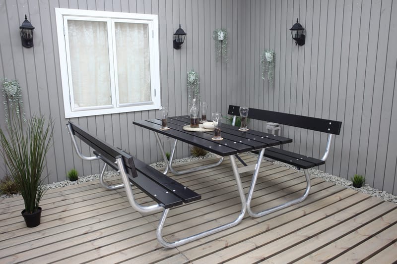 Stabil Pikniksett Metall Ryggstøtte inkludert - Svart - Hagemøbler & utemiljø - Hagebord - Piknikbord