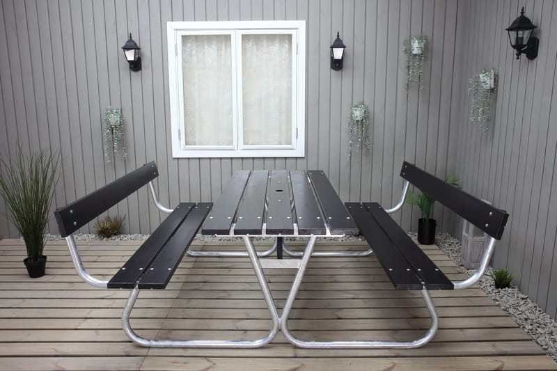 Stabil Pikniksett Metall Ryggstøtte inkludert - Svart - Hagemøbler & utemiljø - Hagebord - Piknikbord