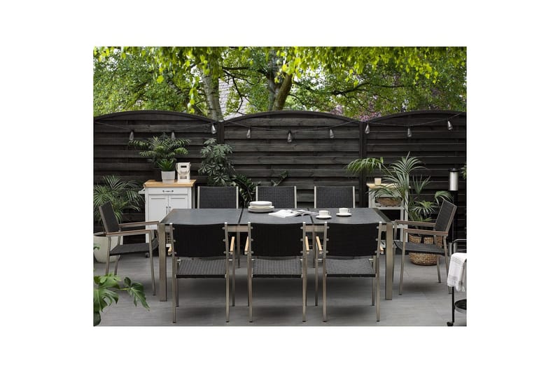Trädgårdsbord Beliani Grosseto Grå/Svart/Silver, 100x220x74 cm Grey||Black||Silver - Hagemøbler & utemiljø - Hagebord - Spisebord ute