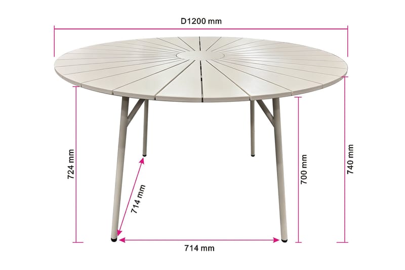 Tunis Spisebord Utendørs 120 cm Rundt - Beige - Hagemøbler & utemiljø - Hagebord - Spisebord ute