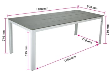 Tunis Spisebord Utendørs 140x90 cm Rektangulært - Hvit/Grå - Hagemøbler & utemiljø - Hagebord - Spisebord ute