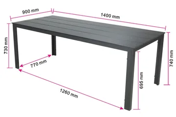 Tunis Spisebord Utendørs 140x90 cm Rektangulært - Svart - Hagemøbler & utemiljø - Hagebord - Spisebord ute