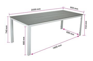 Tunis Spisebord Utendørs 205x90 cm Rektangulært - Hvit/Grå - Hagemøbler & utemiljø - Hagebord - Spisebord ute