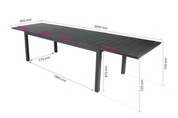 Tunis Uttrekkbart Spisebord Utendørs 205/305x90 cm Rektangulært - Svart - Hagemøbler & utemiljø - Hagebord - Spisebord ute