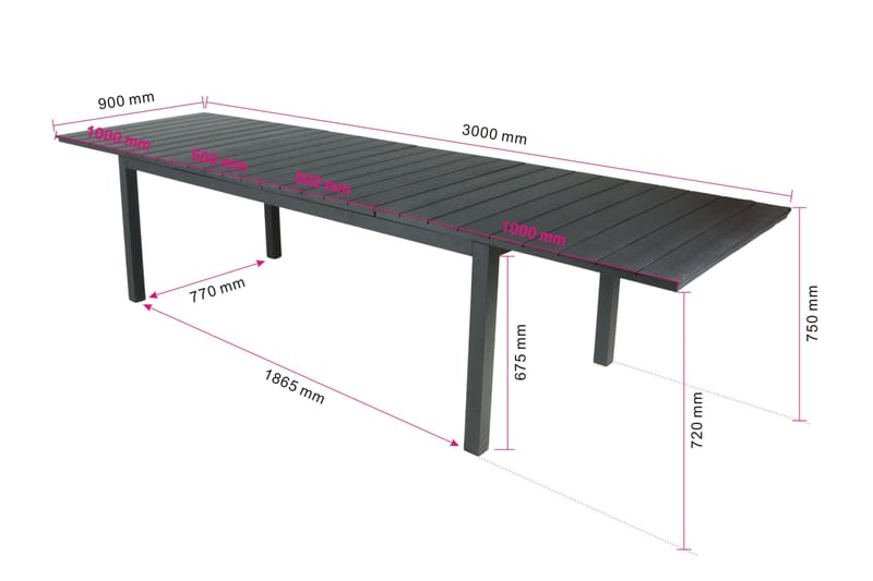 Tunis Uttrekkbart Spisebord Utendørs 205/305x90 cm Rektangulært - Svart - Hagemøbler & utemiljø - Hagebord - Spisebord ute