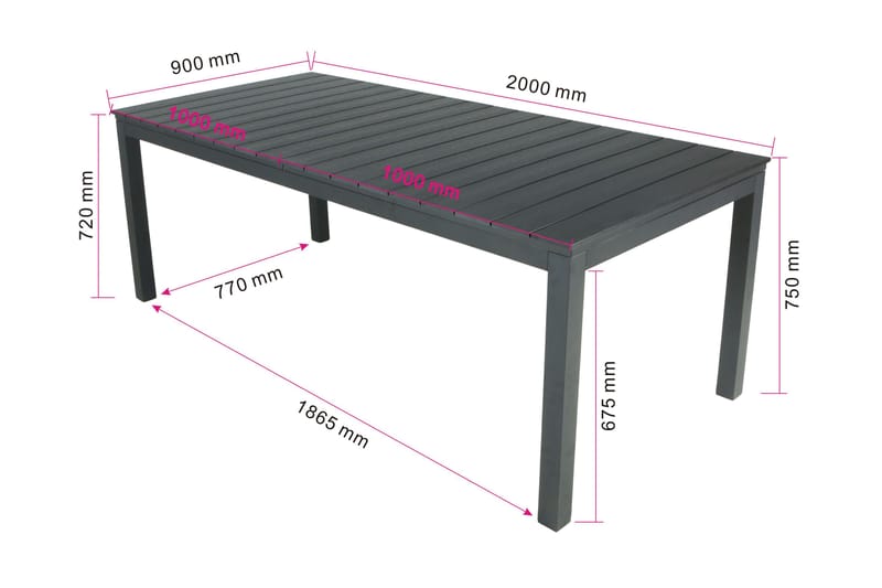Tunis Uttrekkbart Spisebord Utendørs 205/305x90 cm Rektangulært - Svart - Hagemøbler & utemiljø - Hagebord - Spisebord ute