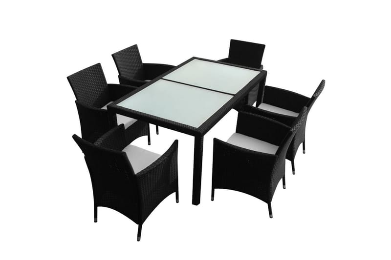 Utendørs spisestue med puter 7 deler polyrotting svart - Loungebord & Sofabord utendørs
