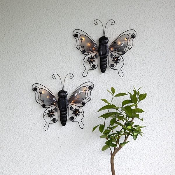 Butterfly solcelledekorasjon 39 cm - svart - Hagemøbler & utemiljø - Hagedekorasjon & utemiljø - Hagebelysning