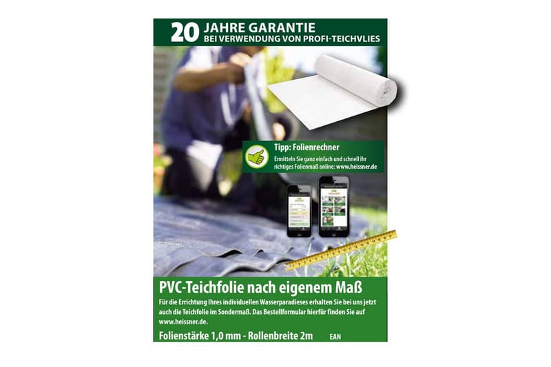 Duk til dam Heissner PVC 0,5 mm, 4 x 6 m (24 kvm) - 0,5 mm, 4 x 6 m (24 kvm) - Hagemøbler & utemiljø - Hagedekorasjon & utemiljø - Dam & fontene - Hagedam