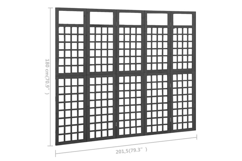 Romdeler/espalier 5 paneler heltre svart 201,5x180 cm - Svart - Espalier