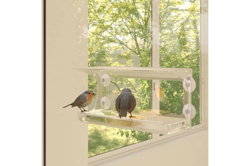Fuglematere for vindu 2 stk akryl 30x12x15 cm - Gjennomsiktig - Fuglemater & holk
