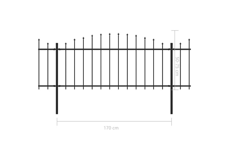 Hagegjerde med spydtopp stål (0,5-0,75)x15,3 m svart - Svart - Gjerder & Grinder