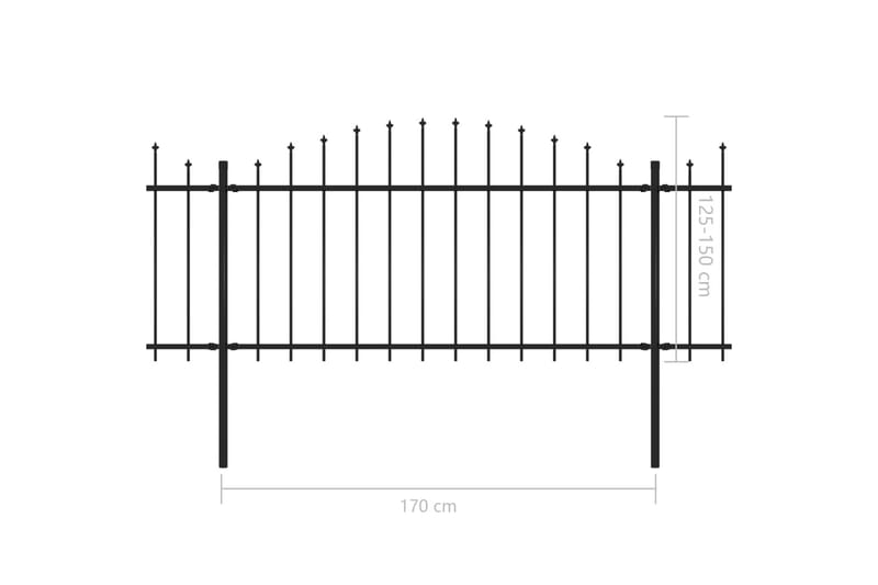Hagegjerde med spydtopp stål (1,25-1,5)x3,4 m svart - Gjerder & Grinder