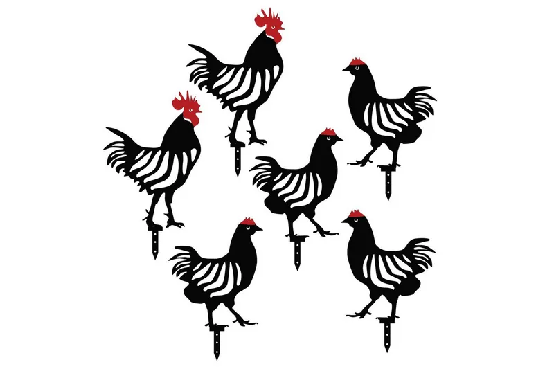 Dekorativt hage metalltilbehør sett Kyllingfamilie Svart Seks deler, Seks deler