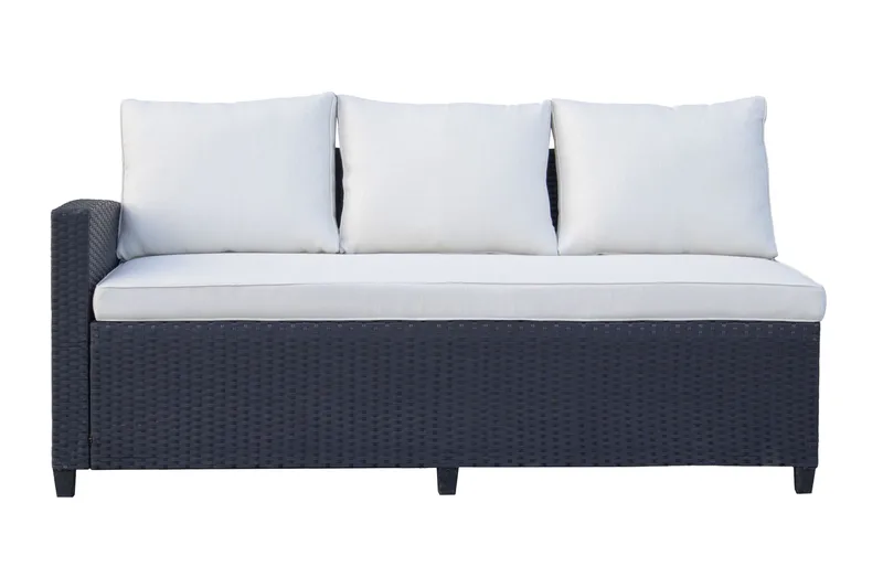 James Light Stor L-formet Vendbar Loungegruppe for Utendørs i Kunstrotting med Oppbevaring og Hvite Puter - Svart - Hagemøbler & utemiljø - Loungemøbler - Loungegrupper