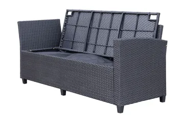 James Light Stor L-formet Vendbar Loungegruppe for Utendørs i Kunstrotting med Oppbevaring og Hvite Puter - Svart - Hagemøbler & utemiljø - Loungemøbler - Loungegrupper