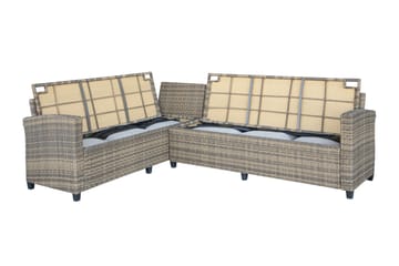 James Light Stor L-formet Vendbar Loungegruppe for Utendørs i Kunstrotting med Oppbevaring og Hvite Puter - Natur - Hagemøbler & utemiljø - Loungemøbler - Loungegrupper