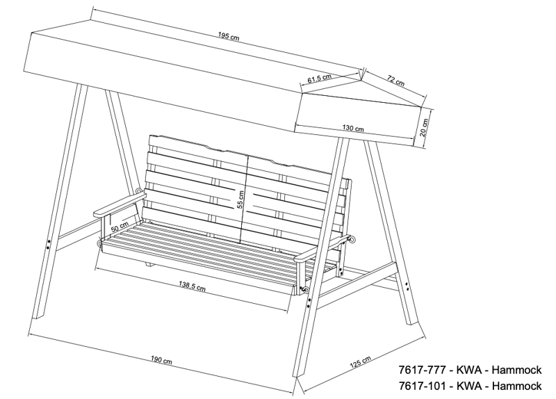 Landet hengekøye utendørs 195x125x159 inkl. tak - Hvit - Hagemøbler & utemiljø - Utesofa - Hammock