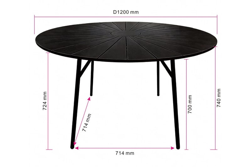 Tunis spisebord utendørs 120 cm rundt - Svart/Svart - Hagemøbler & utemiljø - Hagebord - Spisebord ute
