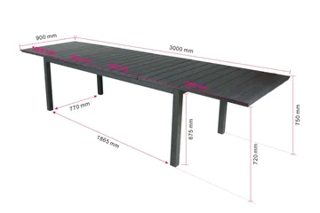 Tunis spisebord utendørs 205/305x90 rektangulært uttrekkbart - Svart/Svart - Hagemøbler & utemiljø - Hagebord - Spisebord ute