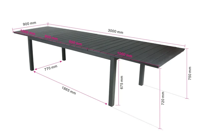 Tunis spisebord utendørs 205/305x90 rektangulært uttrekkbart - Svart/Svart - Hagemøbler & utemiljø - Hagebord - Spisebord ute