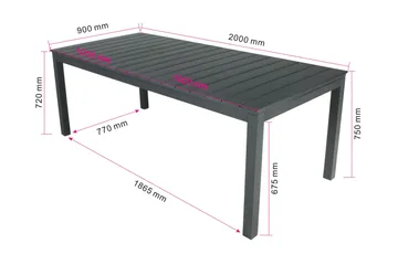 Tunis spisebord utendørs 205/305x90 rektangulært uttrekkbart - Svart/Svart - Hagemøbler & utemiljø - Hagebord - Spisebord ute