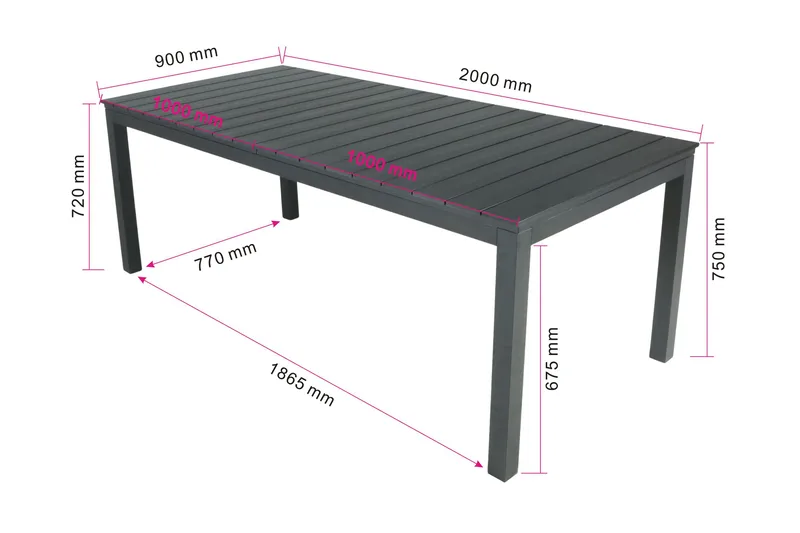 Tunis spisebord utendørs 205/305x90 rektangulært uttrekkbart - Svart/Svart - Hagemøbler & utemiljø - Hagebord - Spisebord ute