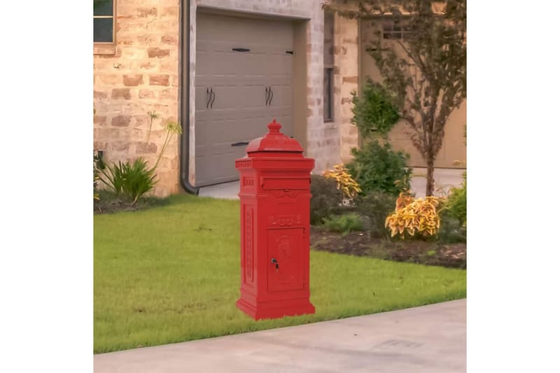 Postkasse på søyle aluminium gammeldags rustbestandig rød - Postkasse