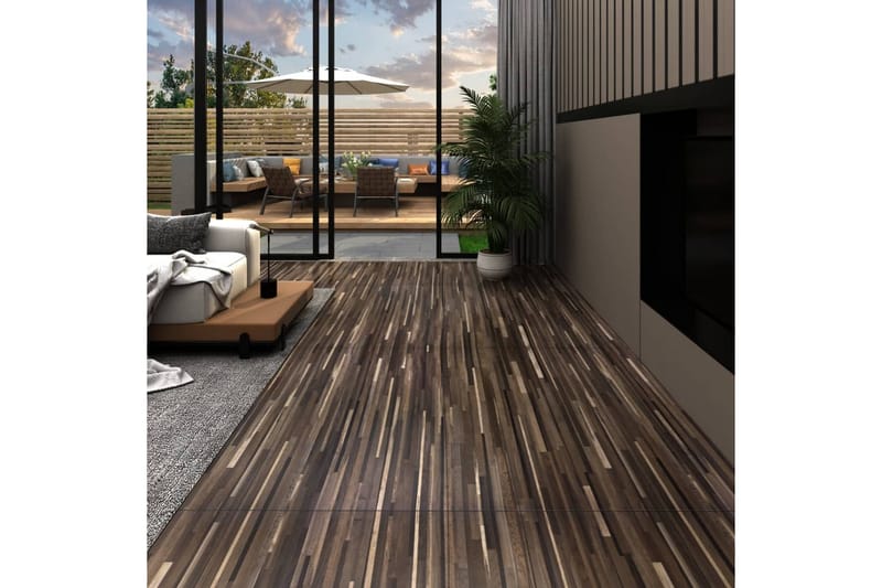PVC-gulvplanker 5,02 m² 2 mm selvklebende stripet brun - Terrassebord