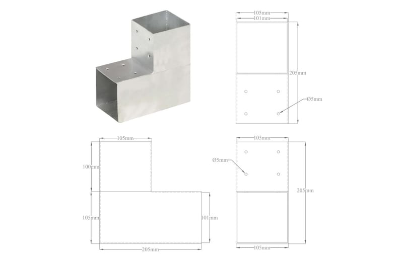 Stolpesko 4 stk L-form galvanisert metall 101x101 mm - Gjerder & Grinder