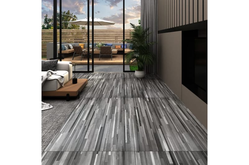 PVC gulvplanker 4,46 m² 3 mm selvklebende stripet grå - Terrassebord