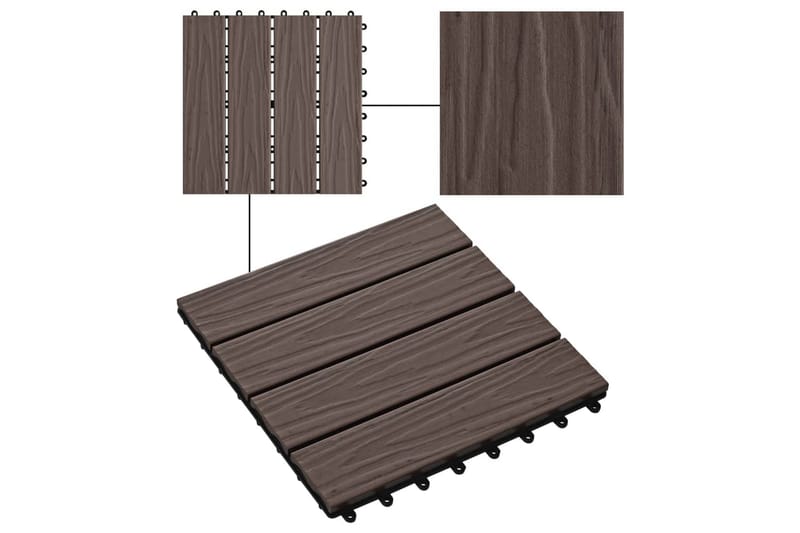 Terrassebord 11 stk dyppreget WPC 30x30 cm 1 kvm mørkebrun - Grå - Balkonghelle - Terrassebord